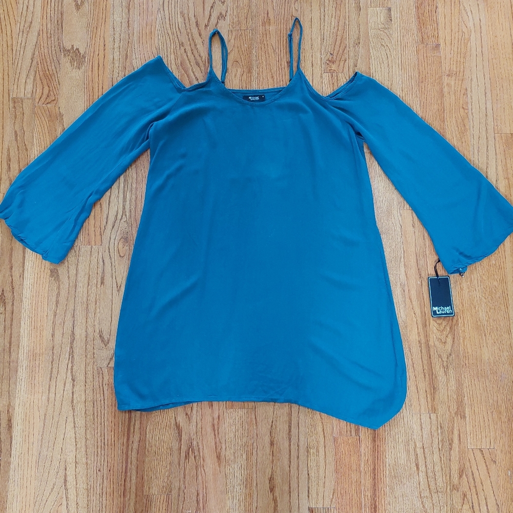Michael Lauren bluecold shoulder oversized tunic blouse small